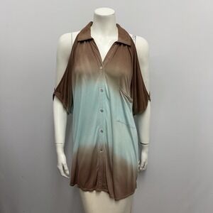 Young Fabulous & Broke Cold Shoulder Top Tie Dye NWT $150.00 Brown Aqua Ombre L